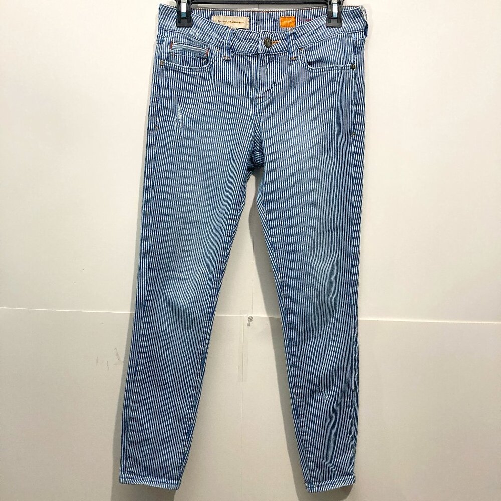 Pilcro & The Letterpress Womens Blue Striped Denim Jeans Stet Fit Size 26